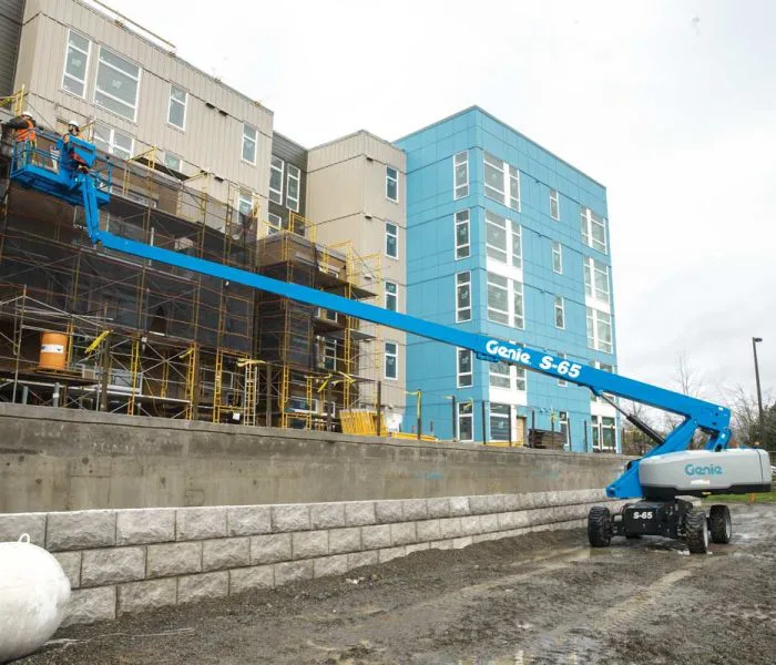 Genie S-65 4 Wheel Drive Straight Stick Boom Extended Side View Genie S-65 4 Wheel Drive Straight Stick Boom Extended Side View