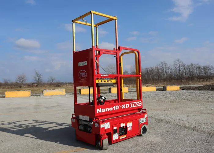 MEC Nano 10 XD Electric Scissor Lift Collapsed Front/Side View 6